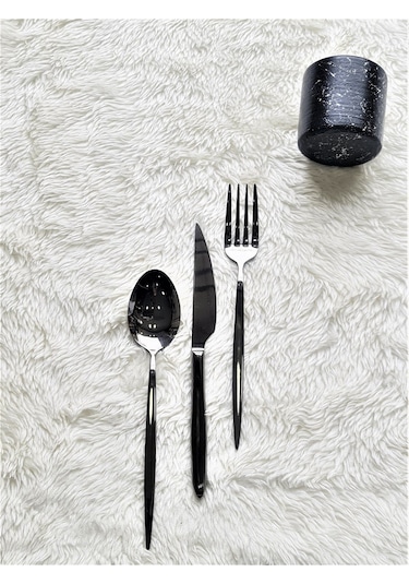 Hira Istanbul Siyah Titanyum 18 Parça Kaşık Çatal Bıçak Takımı Siyah