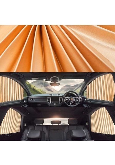 Tongxida 4'ü 1 Arada Araba Oto Güneşlik Perdeleri Ön Cam Örtüsü Seti Kırmızı, Altın