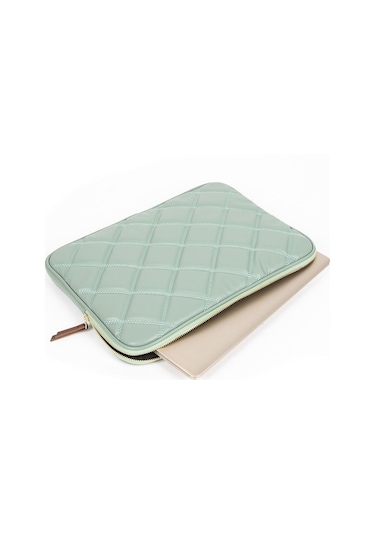 Omuz Askılı Notebook Çanta Tablet Laptop Kılıfı 13"-14" Kapitone Deri Mint Yeşili Renkli