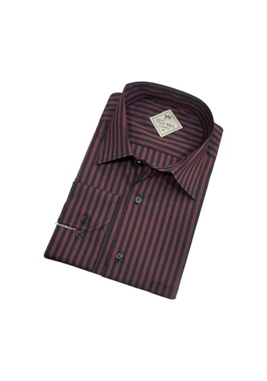 Klasik %100 Cotton Uzun Kollu Terletmeyen Kışlık Flanel 2 Çizgili Süler Gömlek Regular Kalıp Bordo