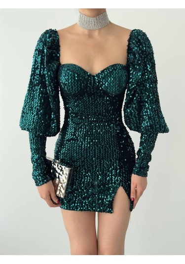 S-pazarım Nico Pul Payet Elbise Yeşil