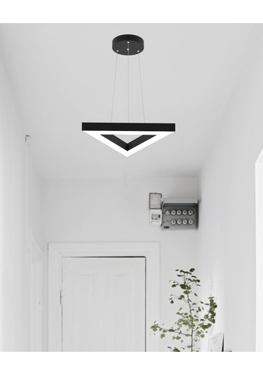 Trian Siyah Kasa, Beyaz Işık Modern Sarkıt Led Avize Siyah