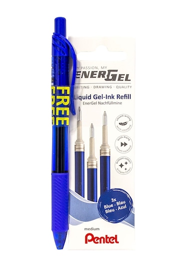 Pentel Roller Kalem Energel 0.7 Mavi +3 Lü Refil