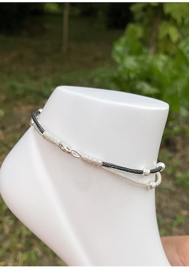 Gümüş Kazaziye Dorika Detaylı Halhal 02 Hal02sb Siyah - Gümüş