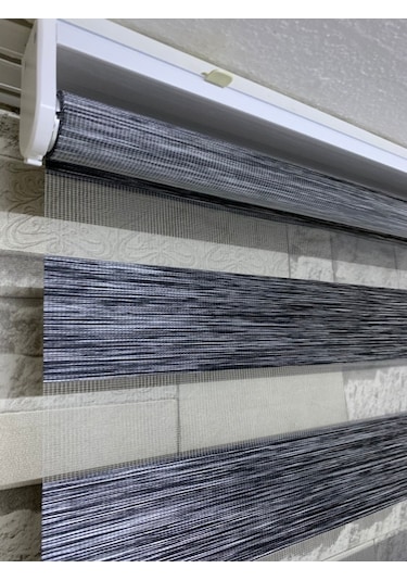 Antrasit Gri Renk Bambu Zebra Perde (Etekli)