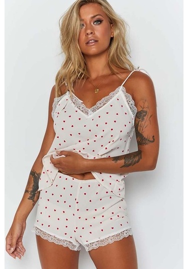 Merry See Dantel Işlemeli Kalpli Şortlu Pijama Takım