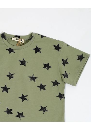 Luess Baskılı Oversize Kısa Kol Erkek Çocuk T-shirt Yeşil
