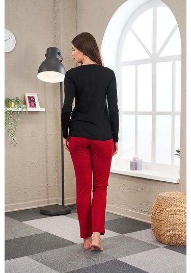 Pjs 23521 Kadın Patlı Puanlı Pijama Takım bordo