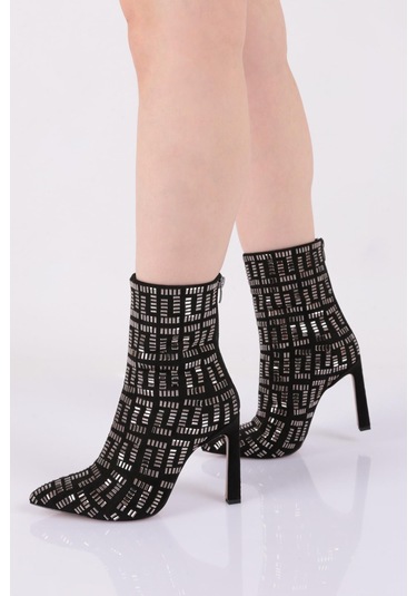Dgn 286 Kadin Topuklu Bot Siyah Platin