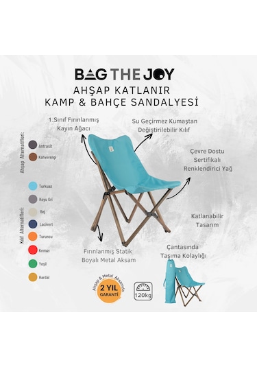 Bag The Joy Ahşap Antrasit İskelet - Turkuaz Kılıf Sandalye Turkuaz