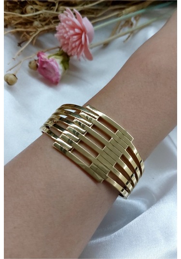 Kaburga Model 316 L Çelik Kelepçe Gold Bileklik,