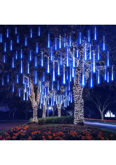 Vkemall Dışarıda Kullanıma Sunulan Led Gök Yağmuru Işığı - Mavi 30cm 8 Adet Set - Elektrikli Bahçe Ve Bahçe Dekorasyon Aydınlatması Mavi