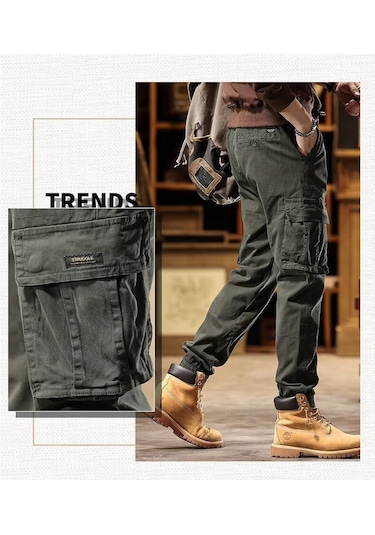 Erkek Retro Yıkanmış Paçalı Tulum Haki