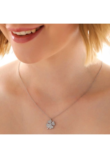 925 Ayar Gümüş Dört Yapraklı Yonca Kadın Kolye Gümüş