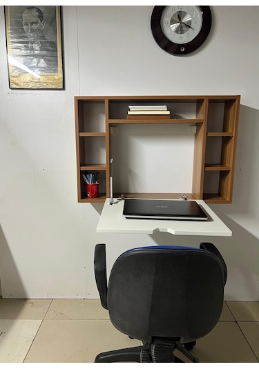 Duvara Monte Kitap-leptop Çalışma Masası Teak