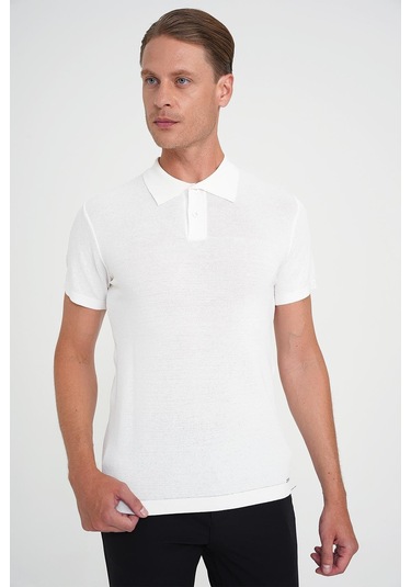 Comfort Fit Polo Yaka Kısa Kollu Ekru Triko Tr 883 Ekru