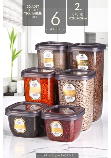 KitchenLife Avantajlı 6'lı Gold Etiketli Boly Kare Saklama Kabı Seti - Çoklu Set Yapılabilen Set Erzak Kavanoz Çok Renkli