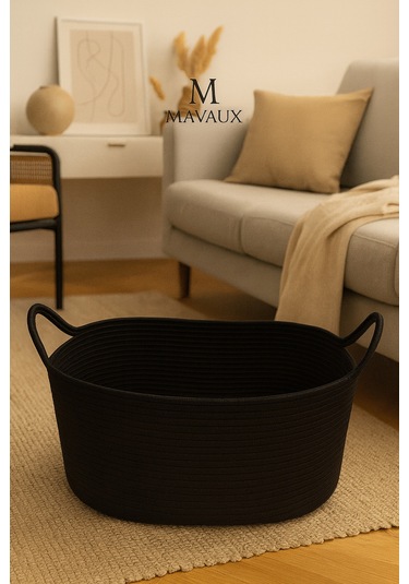 Hasır Jüt Dekoratif Sepet 20x30x50 Cm, Oyuncak, Çamaşır, Banyo, Mutfak Ve Düzenleyici Saklama Sepeti Siyah