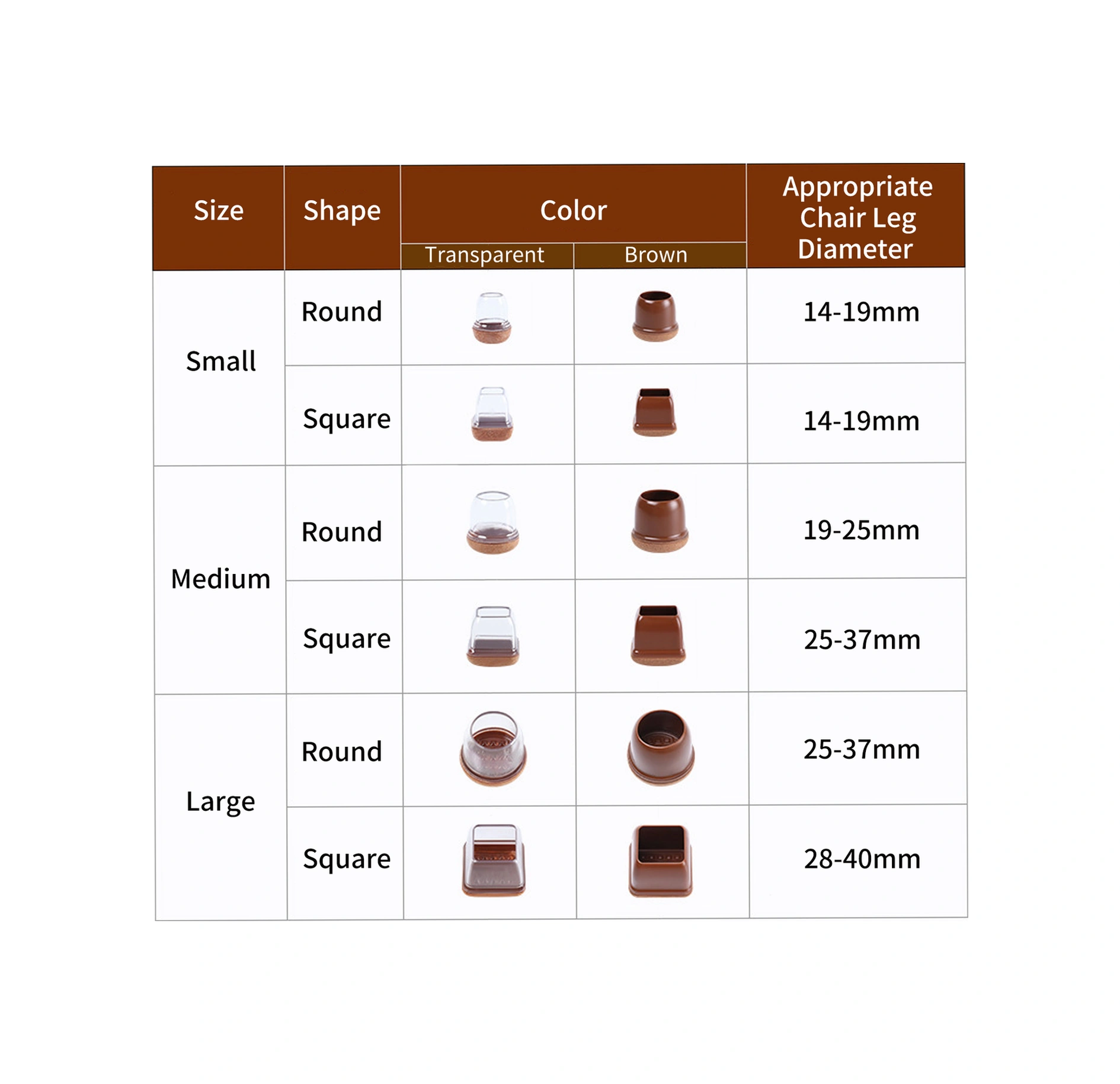 Yaleker Küçük Boy Kahverengi Dairesel Sandalye Ayak Koruması - Sessiz, Dayanıklı, Kalın Tpe Tabanlı Mutfak Ofis Mobilya Ayaklık 8 Adet