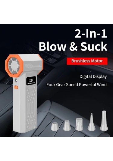 Fochsia Aicevoos Şarj Edilebilir Yüksek Hız Turbo Jet Fan Vakum Aksesuarlı Gri Toz Kar Temizleme Bilgisayar Araç Kamp