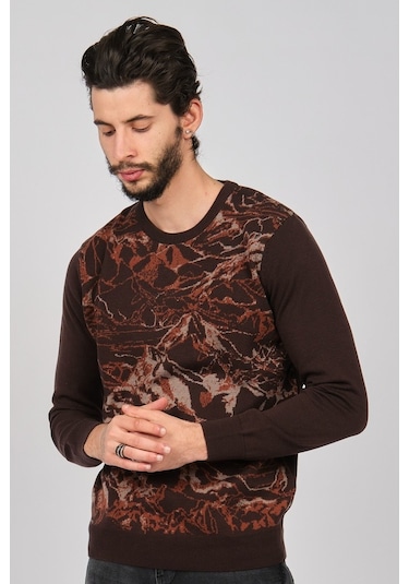 Dio Rise Erkek Desenli Bisiklet Yaka Kazak 650180978 Kahverengi Kahverengi