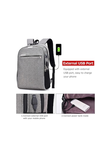 Geeksen 15.6 İnç Poliester İş Çanta, Anahtar Kilitli, Led Yansıtıcı, Usb Ve Kulaklık Girişi, Siyah/koyu Gri Seçenekli Koyu Gri