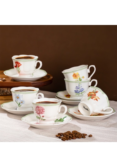 Perotti De Flore 6 Kişilik 12 Parça Porselen Kahve Fincan Takımı