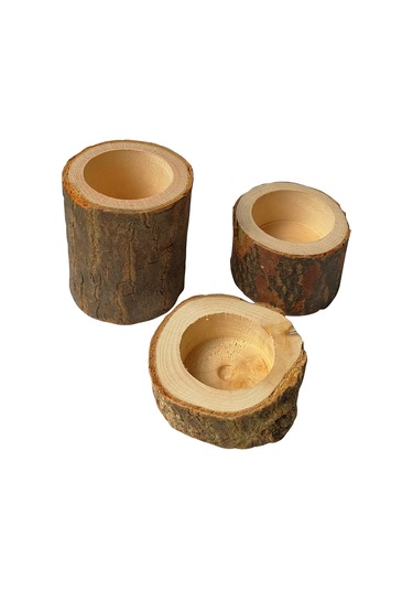 Hombey El Yapımı Ahşap Mumluk Seti 3 Boyut - Ev Ve Bahçe Dekorasyonu İçin Doğal Odun Çeşitleriyle Hazırlanmış