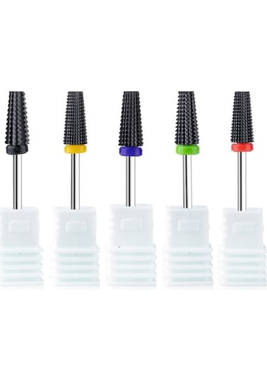 Trendooze Siyah 5 İn 1 Seramik Tırnak Matkap Ucu - Gümüş Renkli, Elektrikli Matkap İçin
