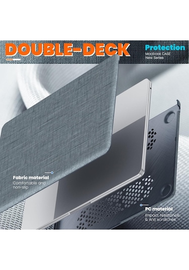 Macbook Uyumlu Pro 13inç A2159 A1989 A1706 A1708 Kılıf Nubuk Üçgen Standlı Havalandırmalı Kapak 2019/2016 Gri