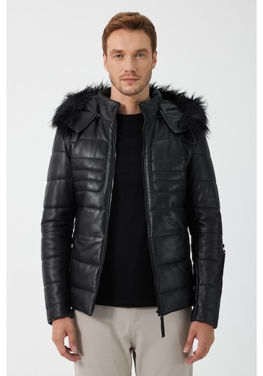 Butto Siyah Erkek Deri Ceket Siyah