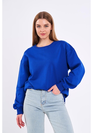 Comeor Saks Kadın Pamuklu Oversize Basic Bisiklet Yaka Sweatshirt 001
