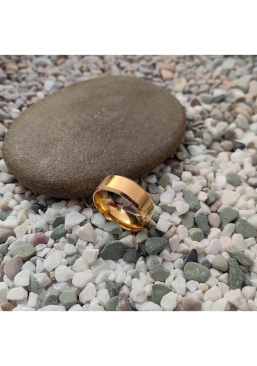 Chavin Sarı Parlak Çelik Bayan Erkek Alyans Yüzük Cd78 Altın