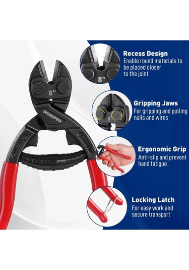 Youtek Kırıcı Pense 203 Mm Kırmızı, 60crv Çelik Gövde, Yüksek Sertlik, 4 Mm Çelik Çubukları Kesebilen, Yaylı Tasarım