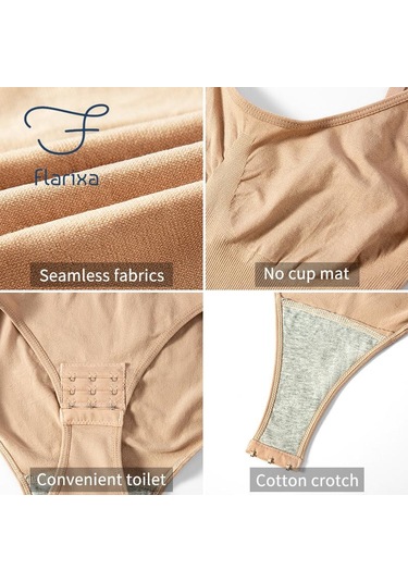 Bej Flarixa Dikişsiz Vücut Şekillendirici Kadın Bodysuit Açık Kasık Shapewear Doğum Sonrası Karın Kontrol Shapewear Zayıflama İç Tulum
