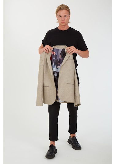 Sposo G-179 İki Düğme Klasik Kalıp Bej Erkek Blazer Ceket Bej