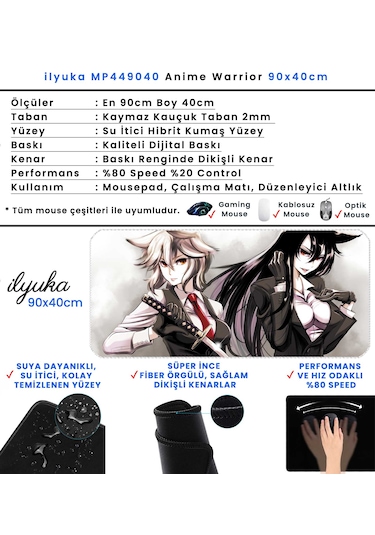 İlyuka Mousepad 90x40cm Büyük Boy Xxl Mp449040 Anime Warrior