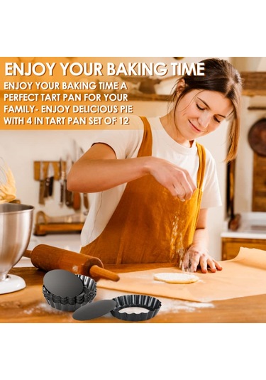 Maiyame 12 Adet Siyah 4 İnç Karbon Çelik Pasta Kalıbı, Anti Yapışkan Tabaka, Çıkarılabilir Taban, Ev Fırınlama Tart Ve Pasta Kalıbı Seti Siyah