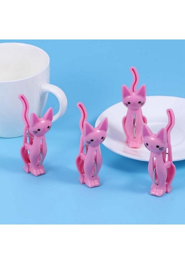 Pembe-4 Adet Sevimli Kediler Plastik Elbise Mandalları Clothespins Plaj Havlusu Klipler Çarşaf Çorap Rüzgar Geçirmez Çamaşır Mandalı