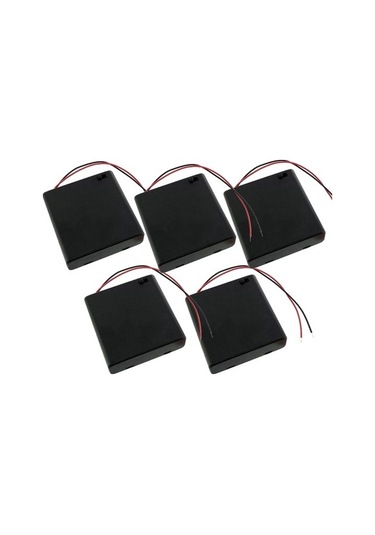 4'lü Pil Yuvası Kapaklı Anahtarlı Kablolu Aa Pil İçin 5 Adet