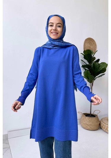 A Form Işıltılı Merserize Tunik - Mavi Saks Mavi