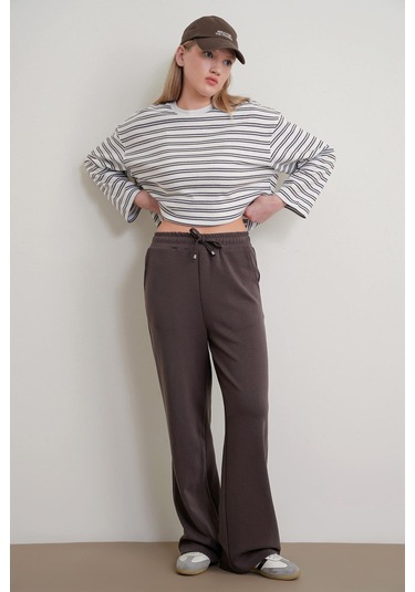 4785 Kadın Premium Modal Palazzo Dökümlü Bol Paça Pantolon Kahve Kahve