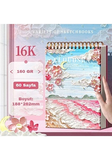 16k 160 Gr Kalın Kağıt Cloudsea Spiral Sketcbook 60 Sayfa Profesyonel Çizim Defteri