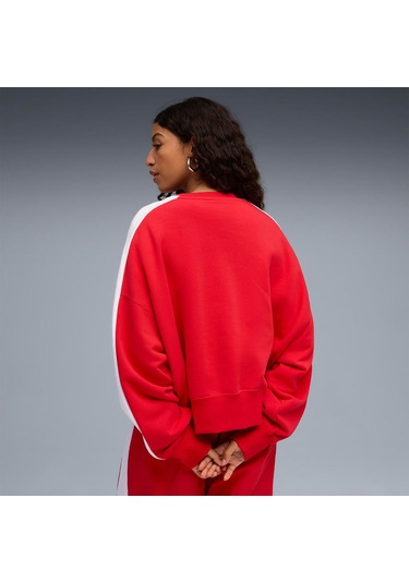 Puma T7 Over Oversized Crew Kadın Kırmızı Bisiklet Yaka Sweatshirt Kırmızı