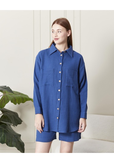 Soft Koton Kumaş Şort Gömlek Takım-3300-indigo İndigo