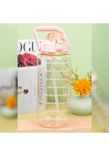 Lemestar 2000ml Siyah Şeffaf Plastik Su Kabı, Ölçü İzli Spor Kettle, Pipetli, Düşmeye Dayanıklı, El Çantalı Ev Kullanıma Uygun Siyah