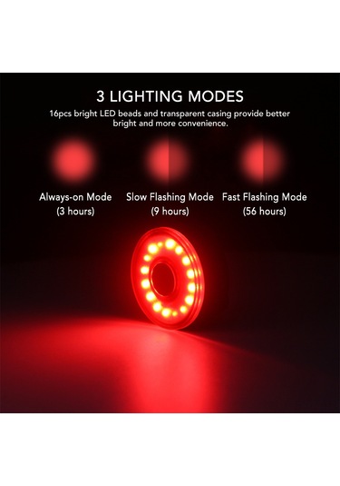 Symbee 16 Led'li Ip65 Su Geçirmez Şarjlı Bisiklet Arka Feneri, 3 Aydınlatma Modu İle Outdoor Sürüş Güvenliği - 21g Hafif, Kolay Kurulum Siyah