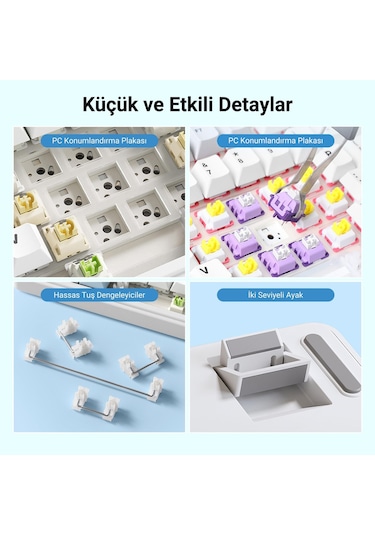 Aula F99 3 Mod RGB Hot Swap Linear Graywood V3 Switch Mekanik Kablosuz Klavye