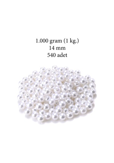1.000 Gram 1 Kg. 14mm Beyaz Renk Plastik İnci Boncuk Çanta Ve T