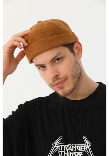 Kaşe Arkadan Ayarlı Retro Hip-hop Takke Şapka Taba